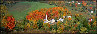 Vermont Village and hill in autumn, East Corithn. Vermont, New England, USA (Panoramic color)
