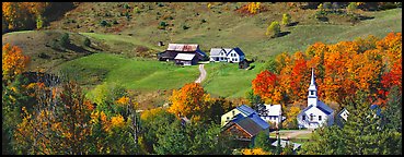 Rural landscape with village and fall colors, East Corithn. Vermont, New England, USA (Panoramic color)