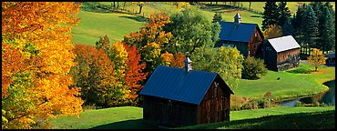 Pastoral barn scenery in autumn. Vermont, New England, USA (Panoramic color)