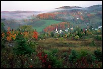 East Corinth village in fall with morning fog. Vermont, New England, USA ( color)