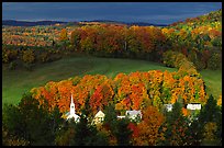 Church and houses in fall, East Corinth. Vermont, New England, USA