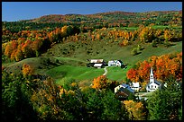 Church and farm in fall, East Corinth. Vermont, New England, USA