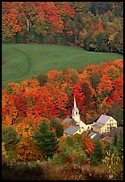 Church of East Corinth among trees in fall color. Vermont, New England, USA