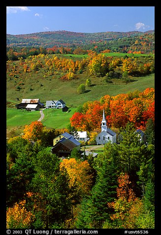 Church and farm,  East Corinth. Vermont, New England, USA