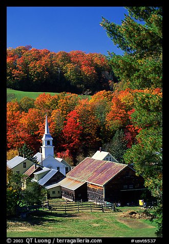 Church and barn,  East Corinth. Vermont, New England, USA