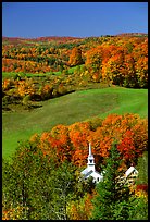 Church of East Corinth among trees in autumn color. Vermont, New England, USA (color)