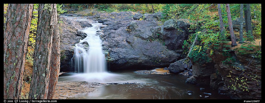 Forest scene with waterfall,  Amnicon Falls State Park. Wisconsin, USA (color)