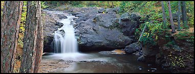 Forest scene with waterfall,  Amnicon Falls State Park. Wisconsin, USA (Panoramic color)