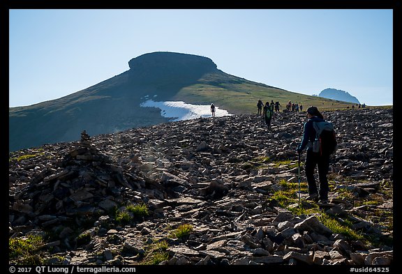 Hikers approach Table Mountain on trail, Aug 21, 2017. Jedediah Smith Wilderness,  Caribou-Targhee National Forest, Idaho, USA (color)