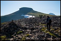 Hikers approach Table Mountain on trail, Aug 21, 2017. Jedediah Smith Wilderness,  Caribou-Targhee National Forest, Idaho, USA ( color)