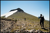 Hikers approaching Table Mountain off trail. Jedediah Smith Wilderness,  Caribou-Targhee National Forest, Idaho, USA ( color)