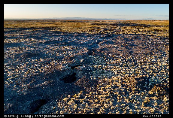 Aerial view of Great Rift volcanic fissure. Craters of the Moon National Monument and Preserve, Idaho, USA (color)