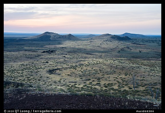 Watchman and Sentinel cinder cones from Echo Crater. Craters of the Moon National Monument and Preserve, Idaho, USA (color)