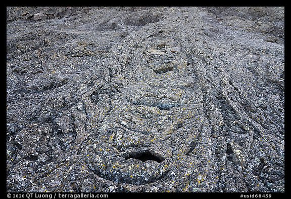 Pahoehoe lava cascades from Pilar Butte. Craters of the Moon National Monument and Preserve, Idaho, USA (color)