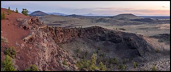 Echo Crater at dawn. Craters of the Moon National Monument and Preserve, Idaho, USA (Panoramic color)