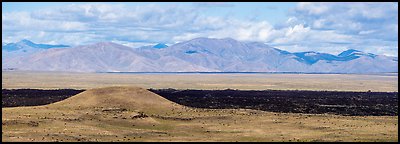 Grassy Lava Flow and Pioneer Mountains. Craters of the Moon National Monument and Preserve, Idaho, USA (Panoramic color)