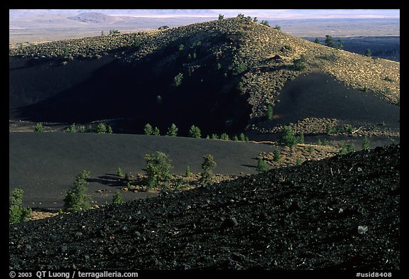 Slopes covered with hardened lava and cinder, Craters of the Moon National Monument. Idaho, USA
