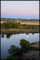 Moon reflected in Missouri River, Decision Point. Upper Missouri River Breaks National Monument, Montana, USA ( color)