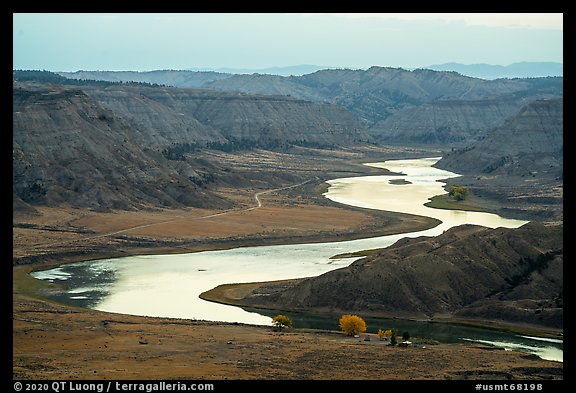 Missouri River valley near McClelland Ferry. Upper Missouri River Breaks National Monument, Montana, USA (color)