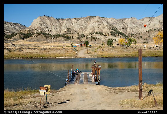 McClelland Stafford Ferry over the Missouri. Upper Missouri River Breaks National Monument, Montana, USA (color)