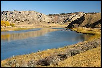 Missouri River with McClelland Stafford Ferry. Upper Missouri River Breaks National Monument, Montana, USA ( color)