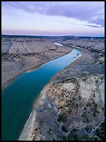 Aerial view of badlands and Missouri River. Upper Missouri River Breaks National Monument, Montana, USA ( color)