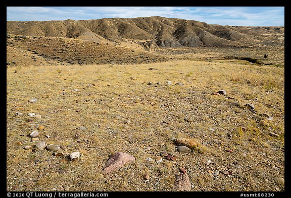 Teepee ring and hill, Little Sandy. Upper Missouri River Breaks National Monument, Montana, USA (color)