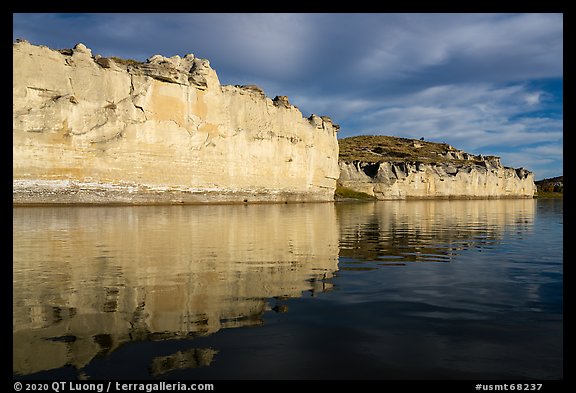 White cliffs dropping straight into river. Upper Missouri River Breaks National Monument, Montana, USA (color)