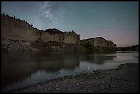 White cliffs with starry sky at night. Upper Missouri River Breaks National Monument, Montana, USA ( color)