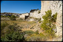 Sandstone cliffs surround native campsite. Upper Missouri River Breaks National Monument, Montana, USA ( color)