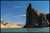 Dark igneous plug at the edge of river. Upper Missouri River Breaks National Monument, Montana, USA ( color)