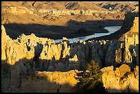 Sandstone pinnacles and river. Upper Missouri River Breaks National Monument, Montana, USA ( color)