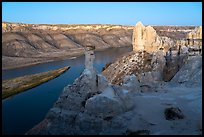 Rock pinnacles and river at dusk. Upper Missouri River Breaks National Monument, Montana, USA ( color)