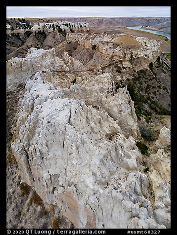 Aerial view of sandstone walls, Hole-in-the-Wall. Upper Missouri River Breaks National Monument, Montana, USA (color)