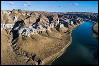 Aerial view of Dark Butte, cliffs, and river. Upper Missouri River Breaks National Monument, Montana, USA ( color)