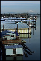 Houseboats and Mt Hood. Portland, Oregon, USA (color)