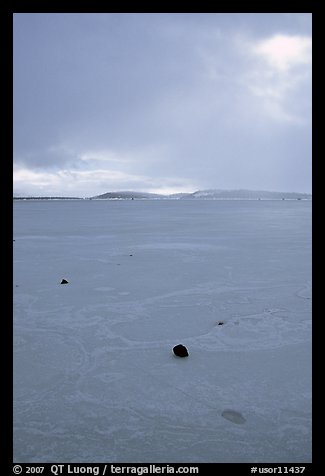 Pebbles on Frozen Klamath Lake. Oregon, USA