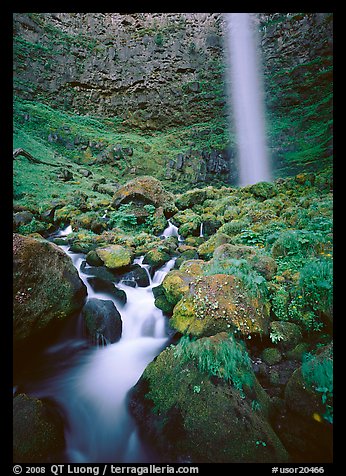 Mossy boulders and Watson Falls. Oregon, USA (color)