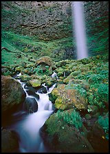 Mossy boulders and Watson Falls. Oregon, USA (color)