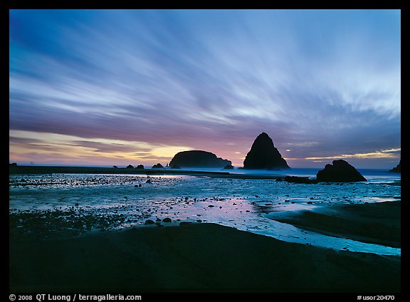 Seastacks and clouds at sunset. USA (color)