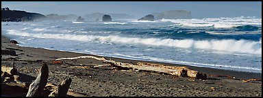 Oregon seascape with beach and surf. Bandon, Oregon, USA (Panoramic color)
