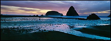 Beach and seastacks at sunset. Oregon, USA (Panoramic color)