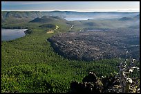 Lakes and lava flow, early morning. Newberry Volcanic National Monument, Oregon, USA ( color)