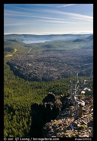 East Lake and big obsidian flow from Paulina Peak. Newberry Volcanic National Monument, Oregon, USA (color)