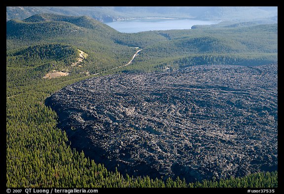 Big Obsidian flow and East Lake. Newberry Volcanic National Monument, Oregon, USA (color)