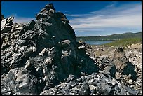 Obsidian glass and Paulina Lake. Newberry Volcanic National Monument, Oregon, USA ( color)