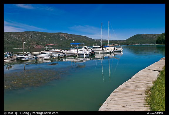 Deck and marina, Paulina Lake. Newberry Volcanic National Monument, Oregon, USA (color)