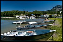 Boats and marina, Paulina Lake. Newberry Volcanic National Monument, Oregon, USA (color)