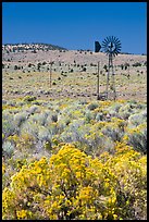 Sagebrush slopes and windmill. Oregon, USA