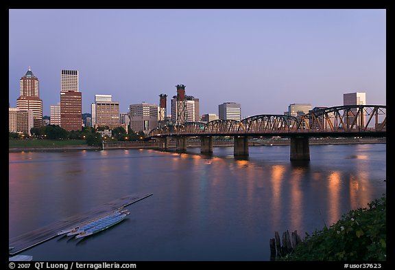 Williamette River and Portland skyline at night. Portland, Oregon, USA (color)